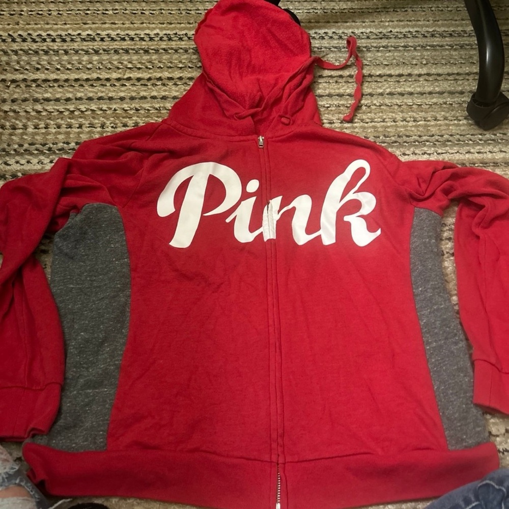 PINK Victoria's Secret Red Hoodie with White Logo